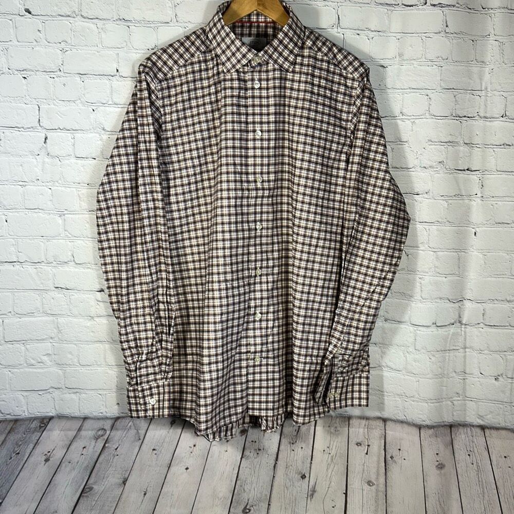 ETON Shirt Mens‎ Contemporary Button Up Long Sleeve Cotton 42 16.5 Brown Blue